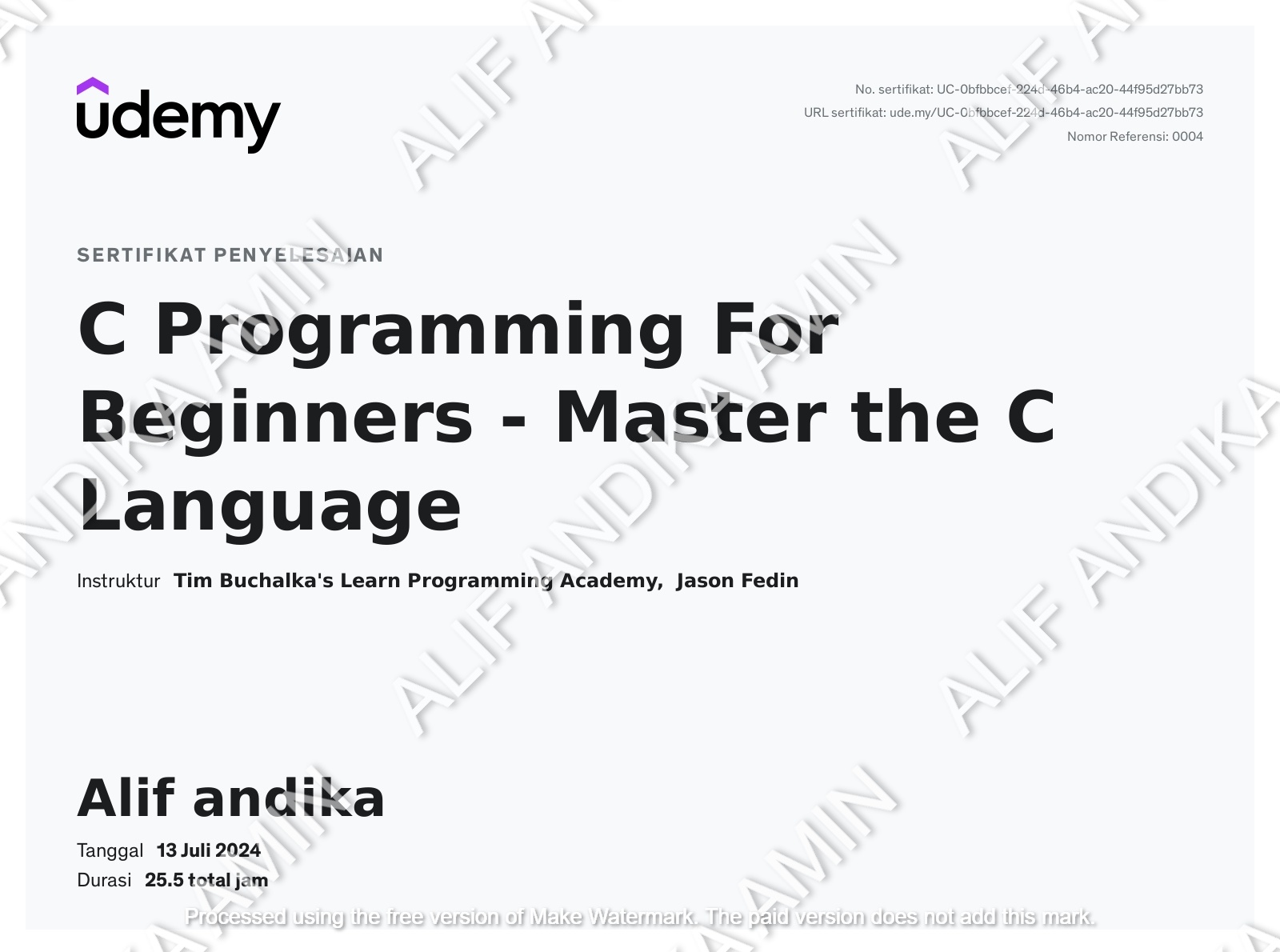 Sertifikat Udemy 1